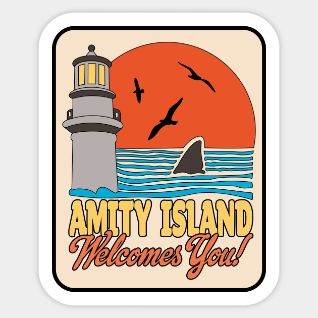 Jaws — Retro Amity Scene Sticker by GraphicGibbon